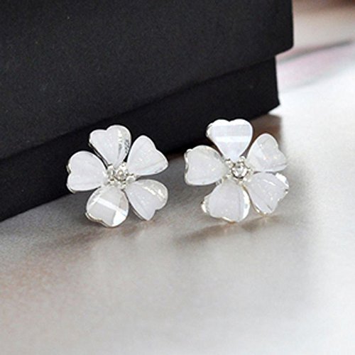 Fashion Elegant Women Silver Plated Flower Crystal Rhinestone Ear Stud Earrings (black) N2