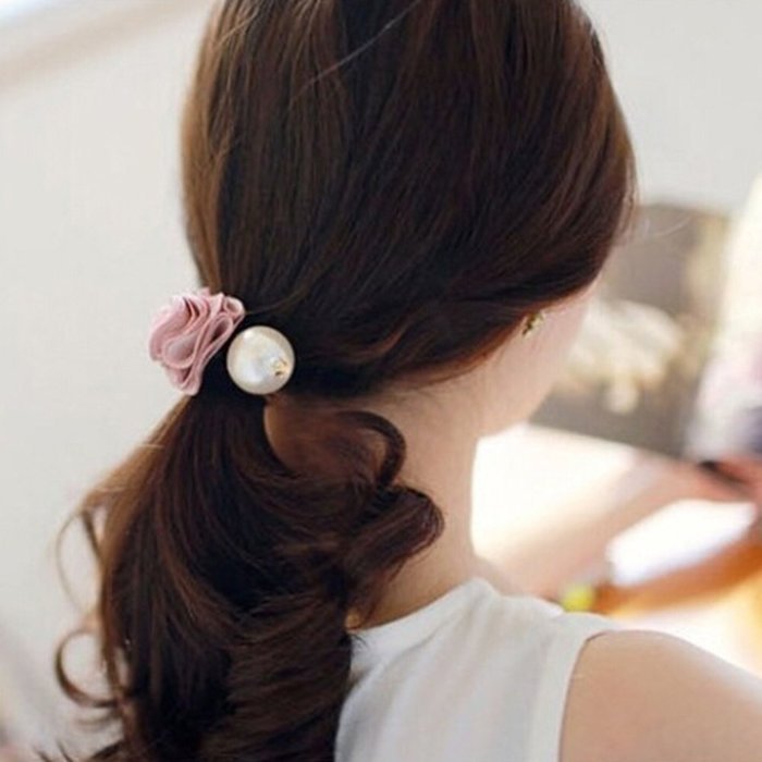Spritech(TM) Rose Flower Hair Ring with Big Pearl Hair Band Hair Circle for Girl women Hair Accessories Hair Rope N3