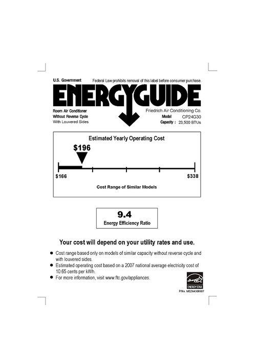 Friedrich CP24G30 23500 btu - 230 volt - 9.4 EER Chill series room air conditioner