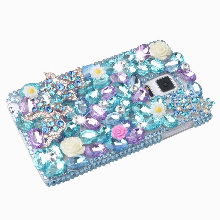Spritech(TM) Bling Phone Case For Samsung Galaxy Note Edge,3D Handmade Silver Crystal White Flower Butterfly Accessary... N23