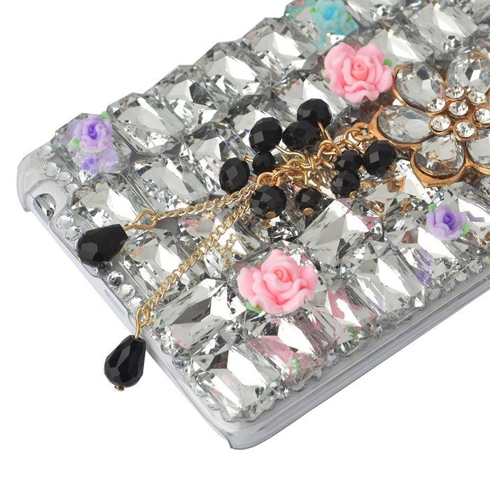 Spritech(TM) Bling Phone Case For Samsung Galaxy Note Edge,3D Handmade Silver Crystal White Flower Butterfly Accessary... N24