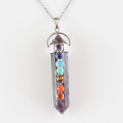 Natural Hexagonal Prism Beads Chakra Healing Gemstone Pendant Chain Necklace New N7
