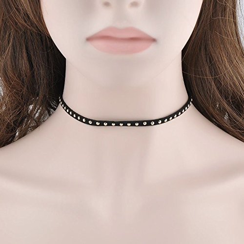 new women Round Rivet leather Punk Choker Gothic Stylish Bracelet Necklace black N5