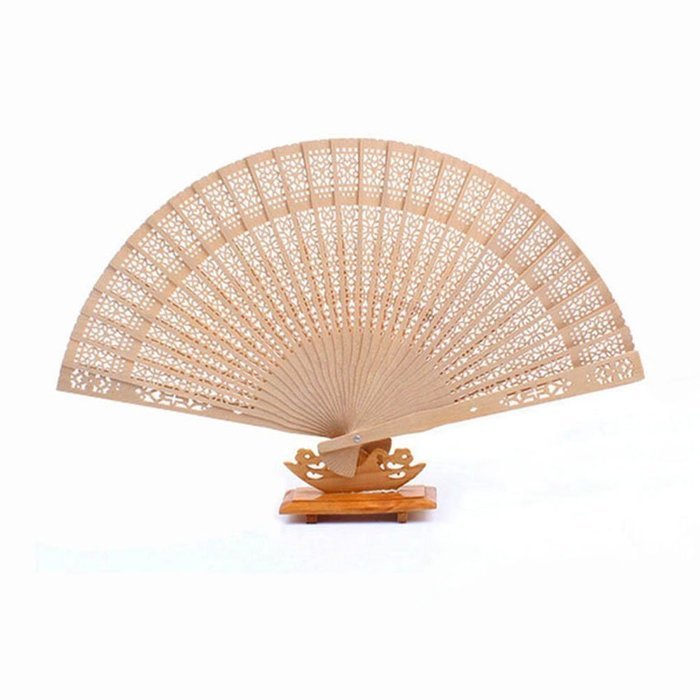 BleuMoo Chinese Fans Chinese Sandalwood Scented Wooden Openwork Folding Fan N6