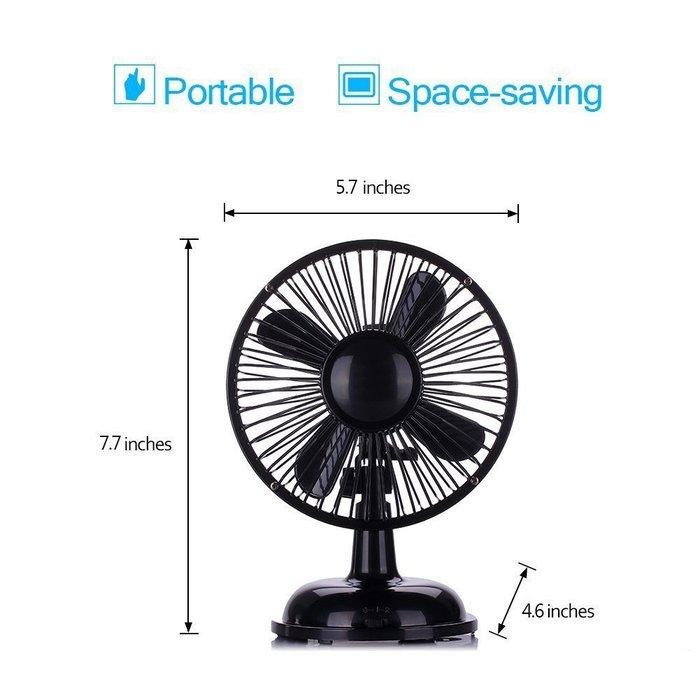 iBaste 4 Inch Portable Mini USB Charging or Battery Powered Desktop Oscillating Fan Black N12
