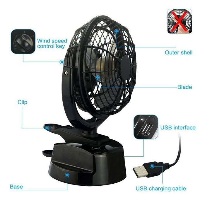iBaste 4 Inch Portable Mini USB Charging or Battery Powered Desktop Oscillating Fan Black N14