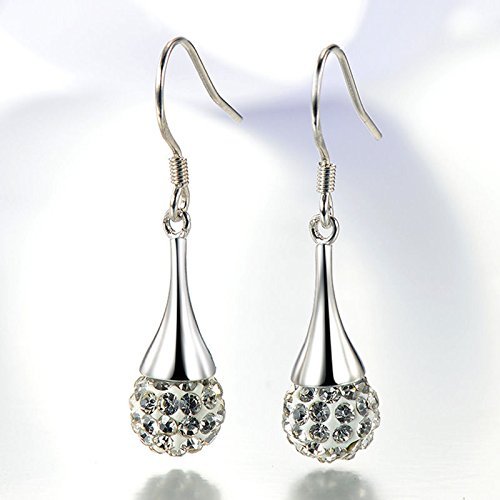 Womens 925 Sterling Silver Shambhala Swarovski Crystal Ball Dangle Hook Earrings N2