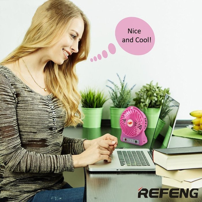 ReFeng Personal Battery Operated Fan Rechargeable with LED Light, Quiet (Green) N19