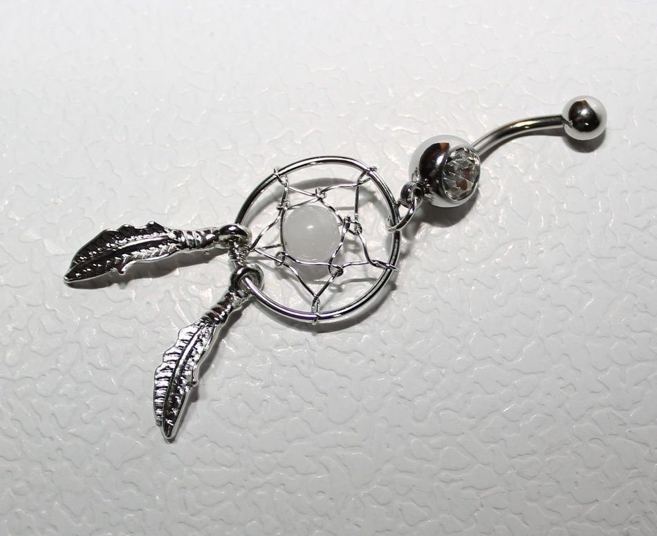 Kathy store INC 316l Surgical Steel 14g 7/16 Inch Crystal Gem Dream Catcher Belly Navel Barbell Bar Ring Body... N3