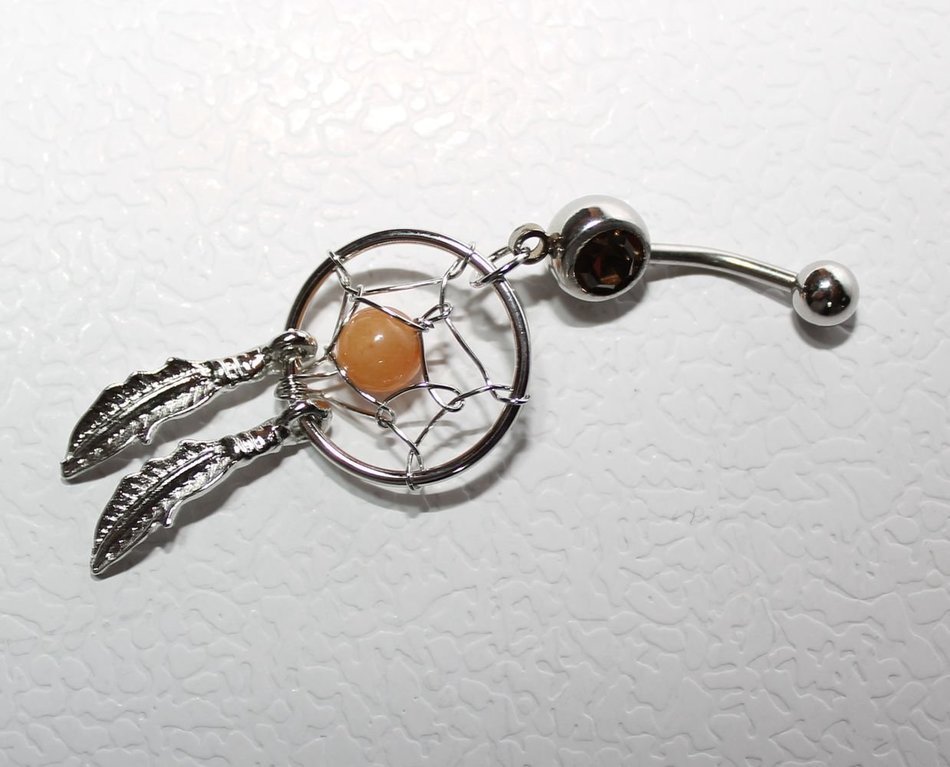 Kathy store INC 316l Surgical Steel 14g 7/16 Inch Crystal Gem Dream Catcher Belly Navel Barbell Bar Ring Body... N4