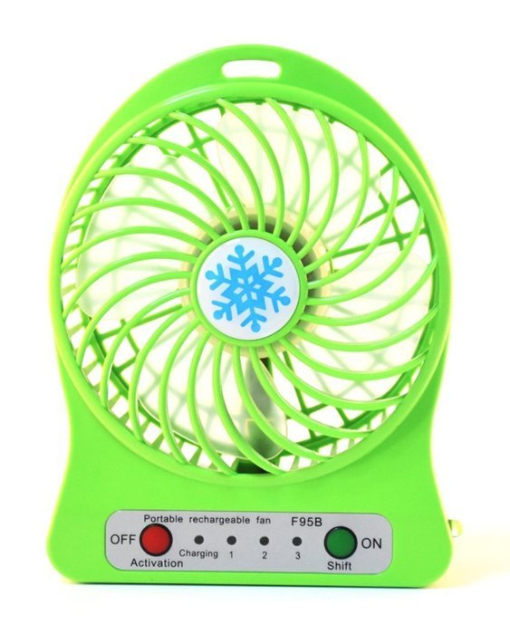 Pro-Shock 4-inch Portable Personal Battery Operated Fan Rechargeable with LED Light, Quiet ( GREEN )