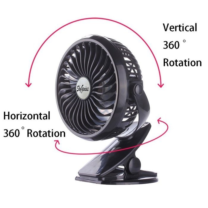 SkyGenius Battery Operated Clip on Mini Desk Fan, Black N7