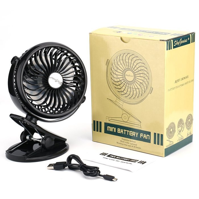 SkyGenius Battery Operated Clip on Mini Desk Fan, Black N9
