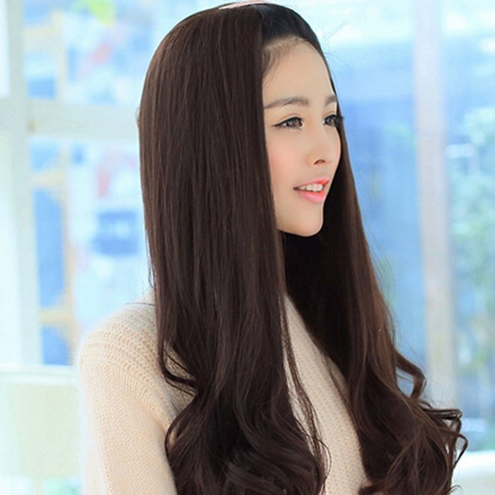 Spritech(TM) New Stylish Realistic Half Head Wig Natural Black Long Wavy Curly Hair Wig Fiber Synthetic Women... N3