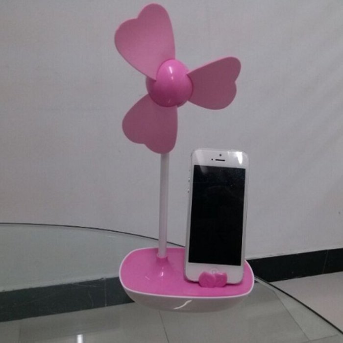 Glovion Four-leaf Clover EVA Soft Blade USB Mini Desktop Fan with Phone Holder and Ac Adapter (Pink) N7