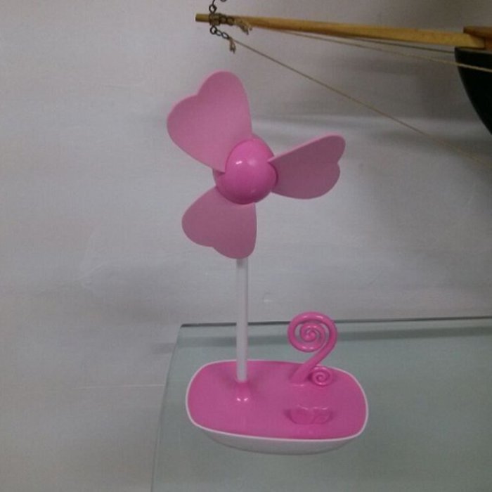 Glovion Four-leaf Clover EVA Soft Blade USB Mini Desktop Fan with Phone Holder and Ac Adapter (Pink) N8