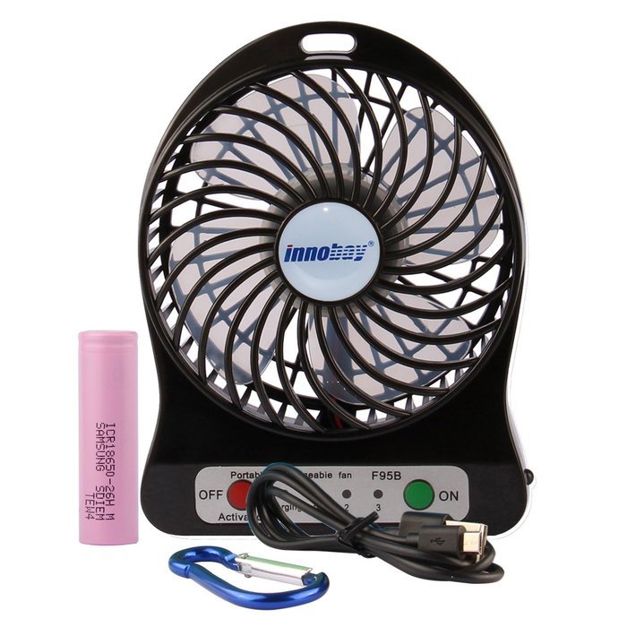 innobay 4-inch Personal Battery Operated Fan Rechargeable with LED Light, Quiet (Black) N10