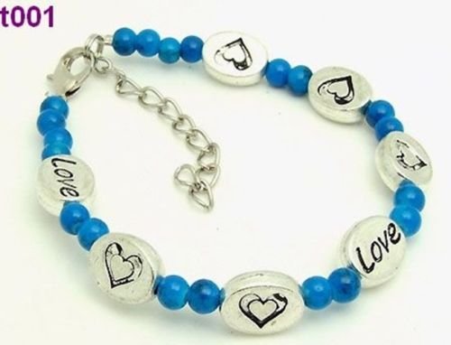 1pcs blue beads handmade Tibetan silver beaded charm bracelet