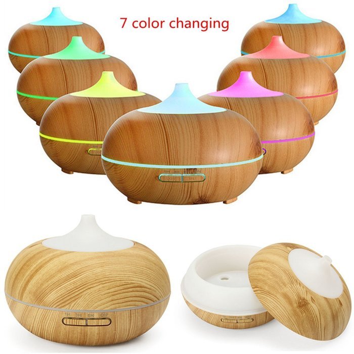 Esential Oils Diffuser LuckyFine Wood Grain Aromatherapy Oil Diffuser Air Humidifier with Changing LED Light Deep... N8