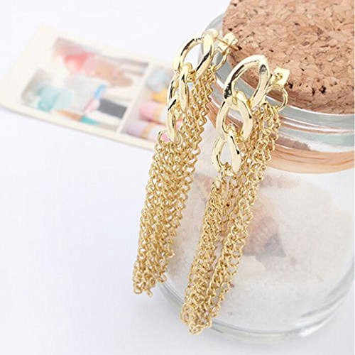 2Pc Elegant Women Gold Tone Tassel Pendant Ear Stud Long Drop Dangle Earrings N4