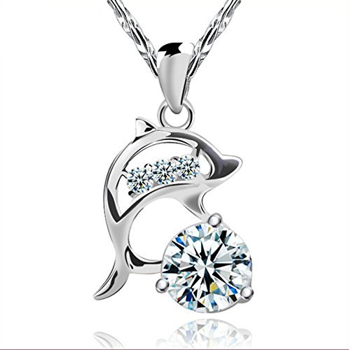 New Fashion Jewelry Womens 925 Sterling Silver Dolphins Crystal Necklace Pendant N6