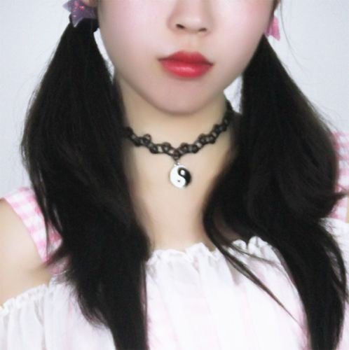 Black Tattoo Choker Stretch Henna Vintage Elastic Necklace with Yin Yang Charm N3
