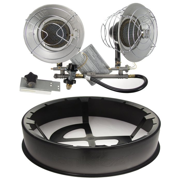 Double Burner Propane Tank Top Mr. Heater + Tankfoot Base Radiant Outdoor SRC30T N2