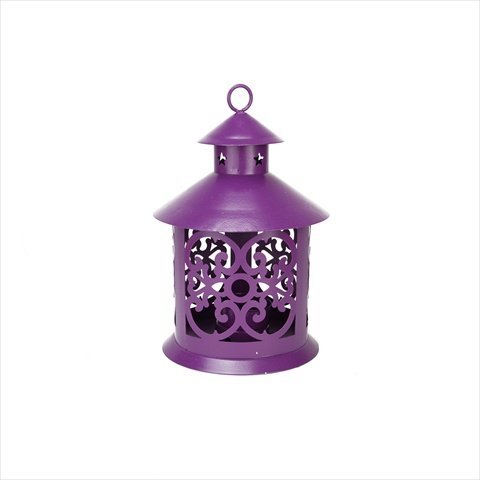 NorthLight 7.8 in. Shiny Purple Wrought Iron Ornate Candle Lantern