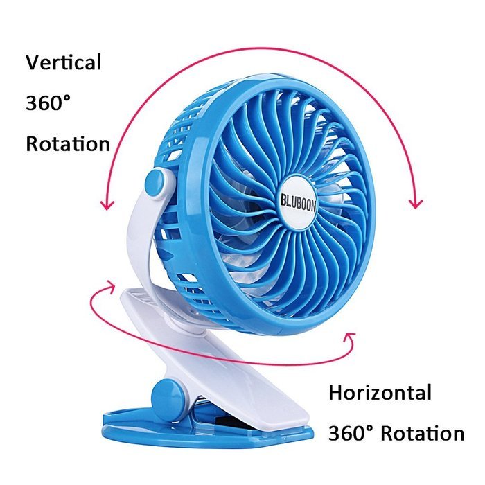 BLUBOON Clip on Fan Battery Operated Fan Portable for Baby Stroller 5" (Blue with Two Battery) N11
