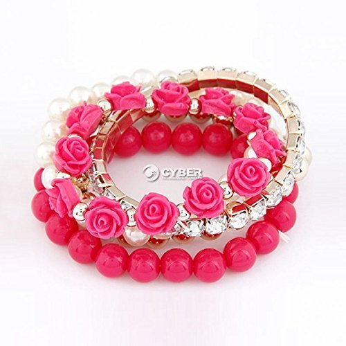 Mix Flower Beads Stretch Bracelet Temperament Alloy Resin Rhinestone Bangle DZ88 N7
