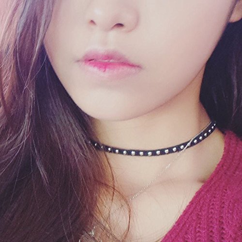 new women Round Rivet leather Punk Choker Gothic Stylish Bracelet Necklace black N6