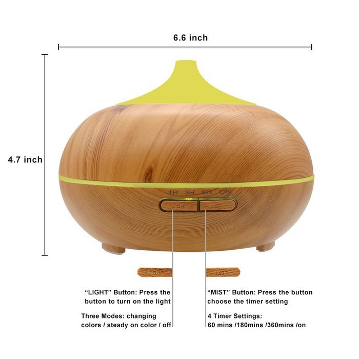 Essential Oil Diffuser, SCOPOW 300ml Wood Grain Cool Mist Aroma ...