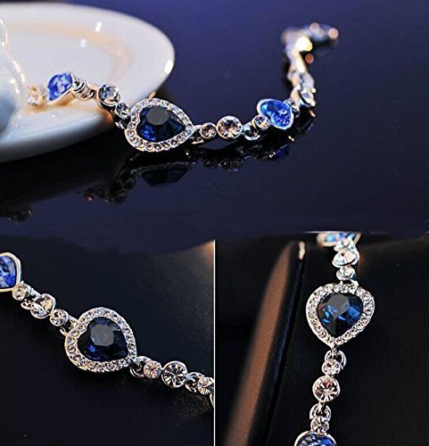 New Fashion Cute Women Blue Crystal Rhinestone Heart Charm Bangle Bracelet Gift
