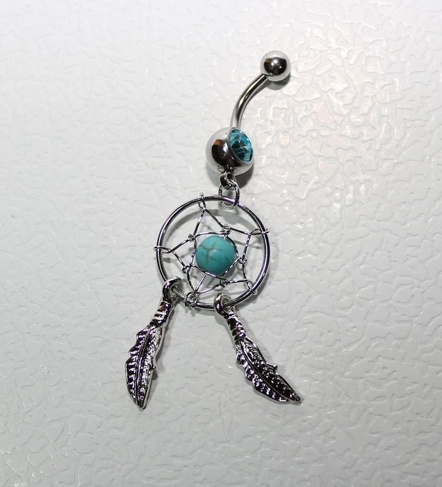 Kathy store INC 316l Surgical Steel 14g 7/16 Inch Crystal Gem Dream Catcher Belly Navel Barbell Bar Ring Body... N5