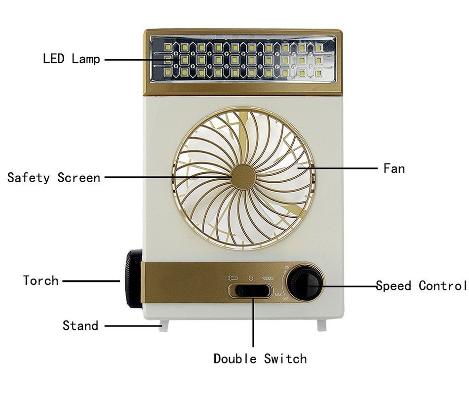 BicycleStore 3 in 1 Multi-function Portable Mini Fan LED Table Lamp Flashlight Solar Light for Home Camping N5
