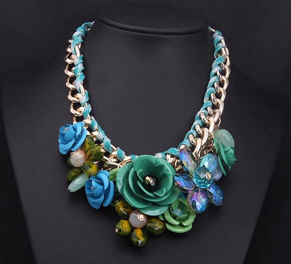 Easter Gift Girls Luxury Handmade Flowers Crystal Chain Clavicle Necklace Gem Sweater Chain, Personal Necklace...