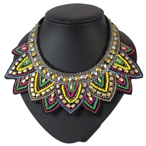 Women Bib Chunky Statement Crystal Beaded Necklace Choker Pendant Chain Jewelry N4