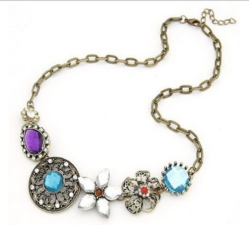 New Crystal Flowers Pendant Choker Chain Bib Statement Necklace Fashion Jewelry