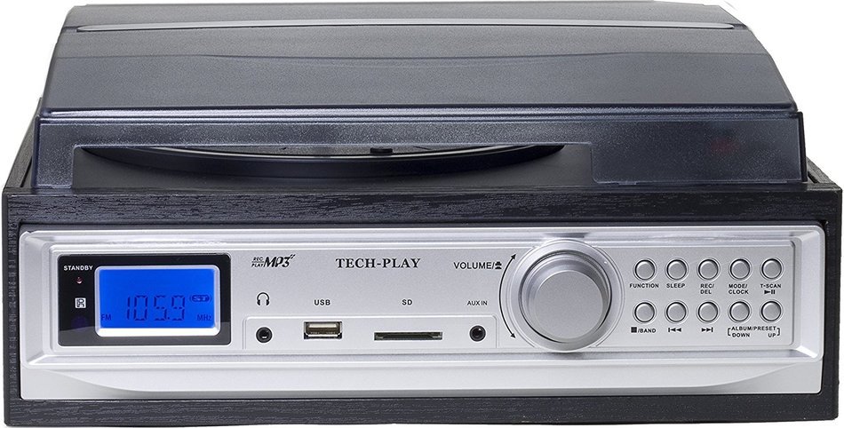 TechPlay ODC194 BK, 3-Speed Turntable & Cassett player W/SD USB, MP3 Encoding System and AM/FM Stereo Radio, with... N2