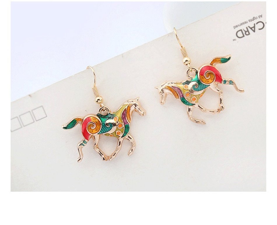 MENGDA Women Jewelry Oil Drip Rainbow Horse Pendant Necklace Earrings Set (WHITE) N8