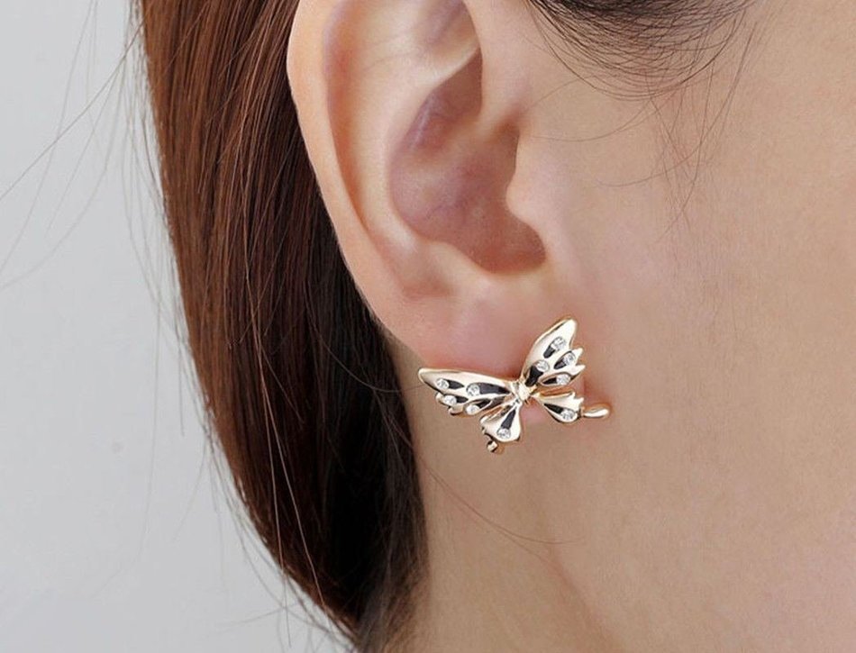 1Pair Fashion Women Butterfly Ear Cuff Stud Crystal Rhinestone Earrings Gift