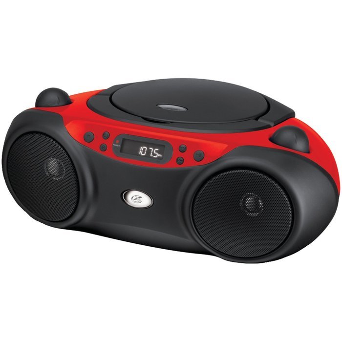 GPX, Inc. Portable Top-Loading CD Boombox with AM/FM Radio and 3.5mm Line In for MP3 Device - Red/Black N2