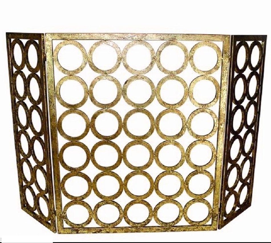 MutterMui Contemporary Italian Gold Iron Circles Modern Fireplace Fire Screen 50inches W N2
