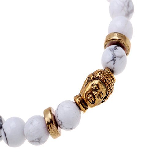 Fashion Men's Natural White Turquoise Stone Bead 8mm Gold Buddha Lucky bracelet N4