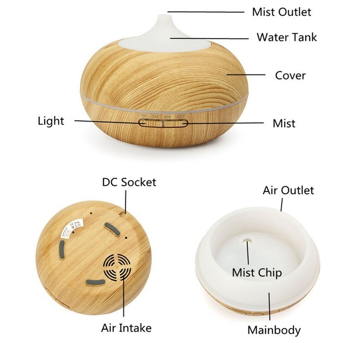 Esential Oils Diffuser LuckyFine Wood Grain Aromatherapy Oil Diffuser Air Humidifier with Changing LED Light Deep... N10