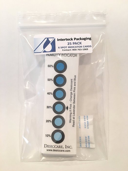 25 Card Pack of Humidity Indicator Cards - 10-60% 6 Spot