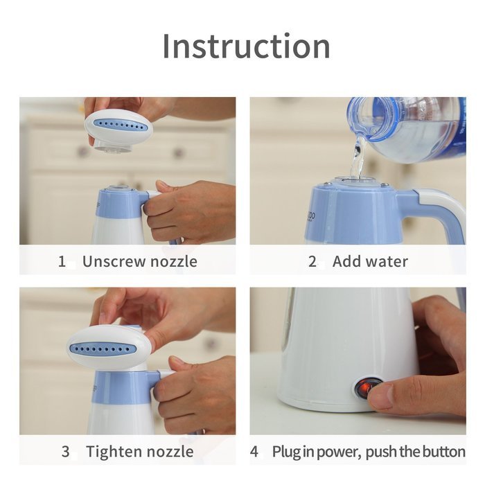 Kazoo Compact Handheld Fabric Steamer, portable mini for travel, Blue N7
