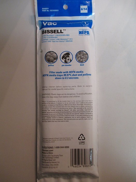 Bissell Type 8 & 14 HEPA Vacuum Filter, AA40814