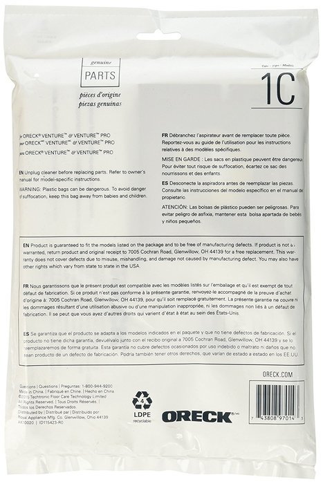 Oreck HEPA Replacement Bag for Venture and Venture Pro Canisters, SK30075PC and SK30090PC