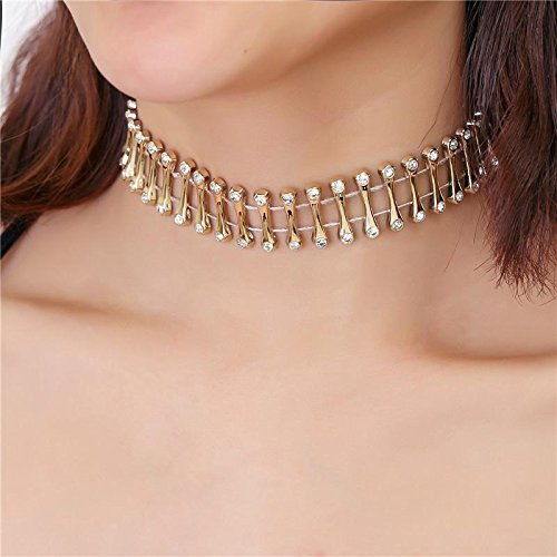 Women Gold Tiara Choker Collar Rhinestone Crystal Pendant Chain Necklace Jewelry N4